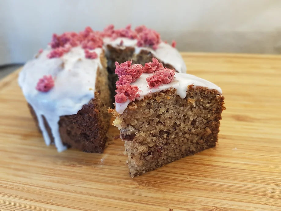 Banana & Raspberry Drizzle Cake